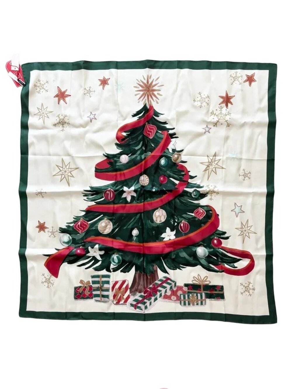 NWT TALBOTS 100% Silk Christmas Tree Square Scarf Festive Holidays